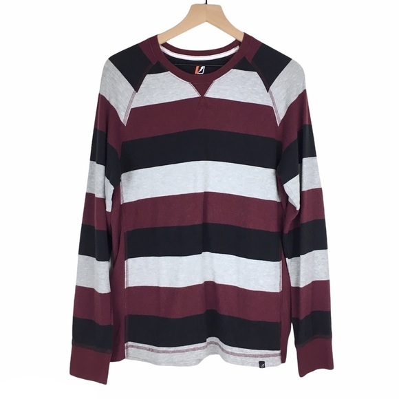AMPLIFY Thermal Shirt Waffle Knit Long Sleeve Stripe Black Grey Burgundy Large - Picture 8 of 8